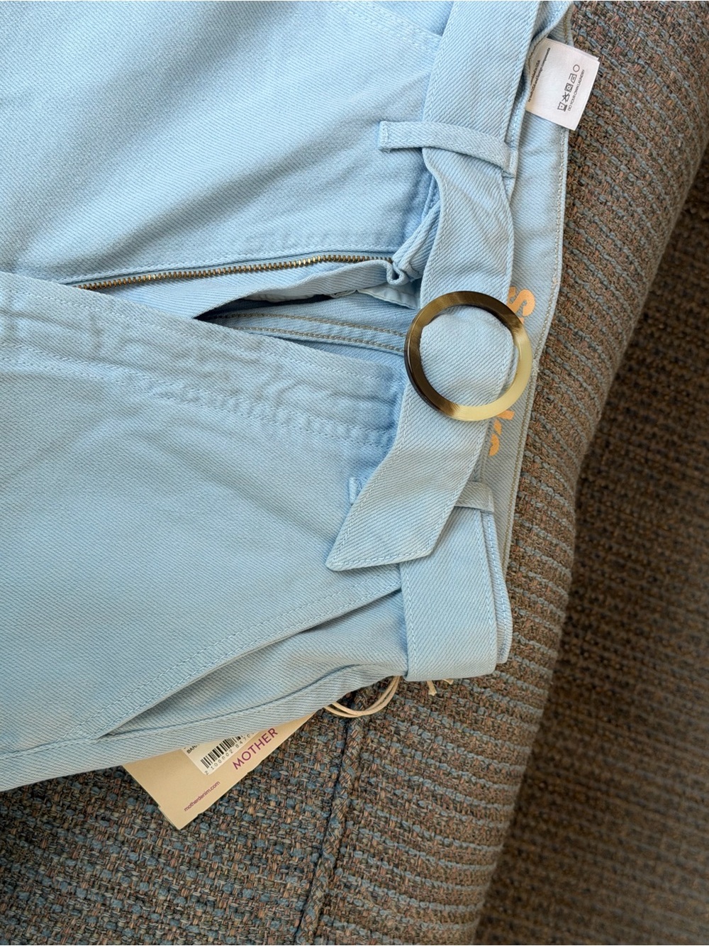 MOTHER Sugar cone prep heel Light Blue Barrymore Wide Leg Flare Jeans with Belt - Picture 6 of 9